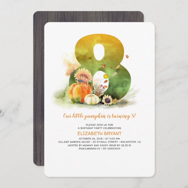 Pequeno Pumpkin outono 8º Convite de aniversário (Frente/Verso)