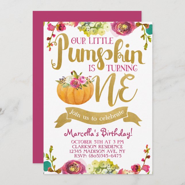 Pequeno Pumpkin Primeiro Convite de Aniversário (Frente/Verso)