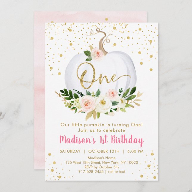 Pequeno Pumpkin Primeiro Convite de Aniversário (Frente/Verso)