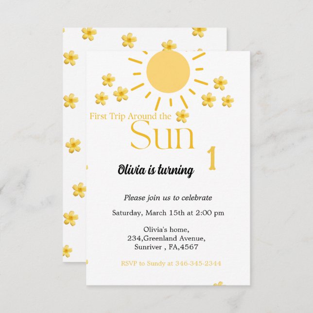 Pequeno sol é um primeiro aniversário do sol (Frente/Verso)