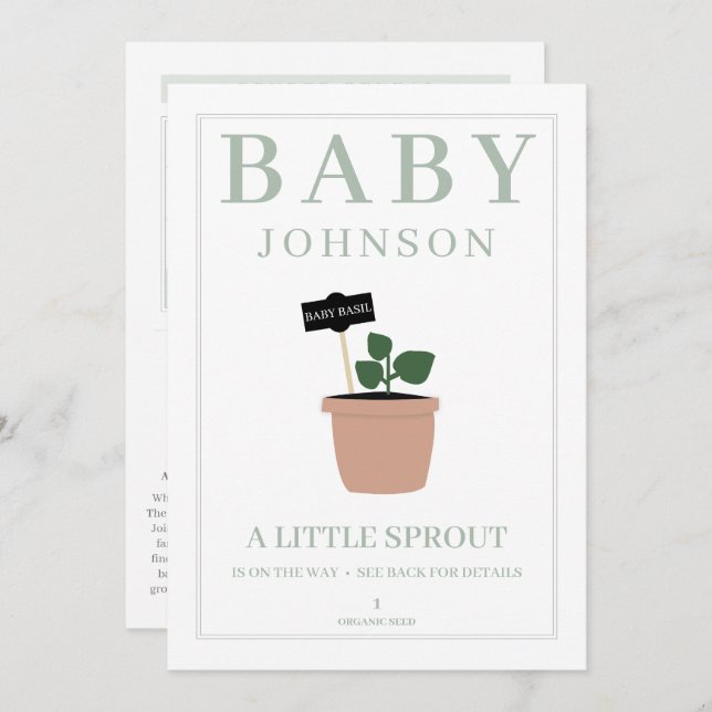 Pequeno Sprout Seed Packet Gênero Revele Convite (Frente/Verso)