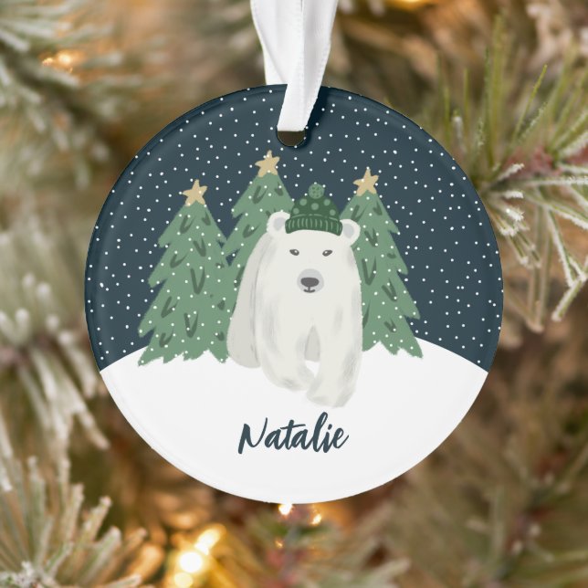 Pequeno Urso Polar Bonito | Nome Enfeites de natal (Árvore)