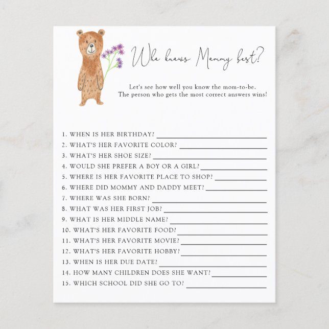 Pequeno Urso - Quem conhece melhor a MAMÃE (Frente)