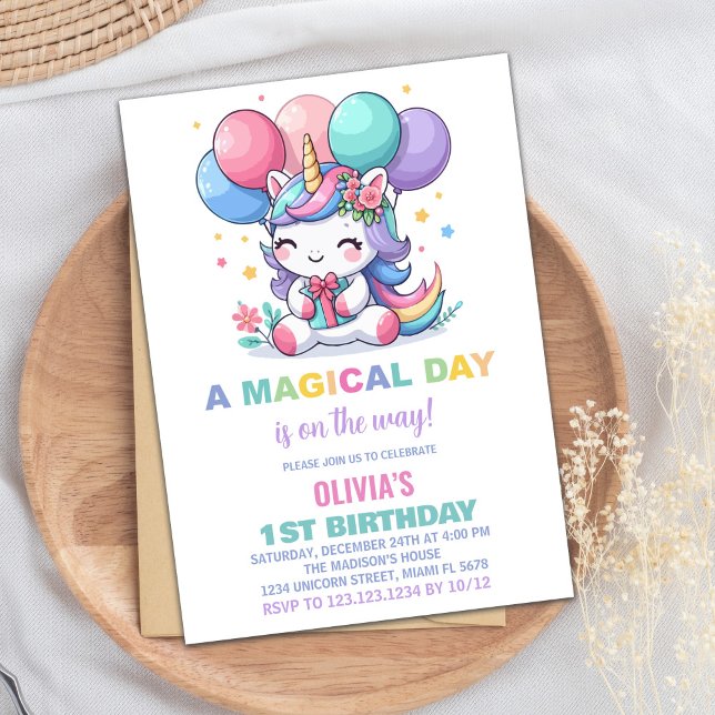Pequenos Ballons Unicorn Convites de Aniversário (Little Balloons Unicorn Birthday Invitations)