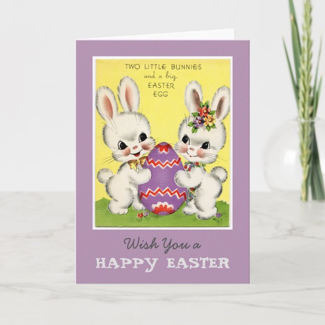 Pequenos Bunnies e Cartão de Saudação de Ovo de Pá (Frente)