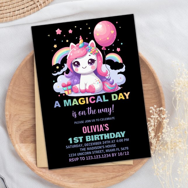 Pequenos Convites de Aniversário do Unicórnio Rosa (Little Pink Unicorn Birthday Invitations)