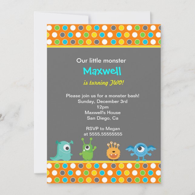 Pequenos Convites de aniversário Monstros (Frente)