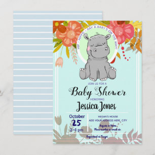 Pequenos Convites De Bebê Floral De Hipopótamo