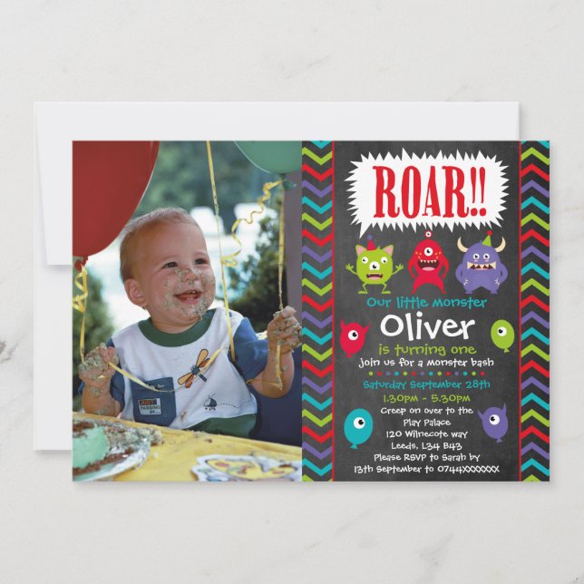 Pequenos convites de festas de aniversários Monstr (Frente)