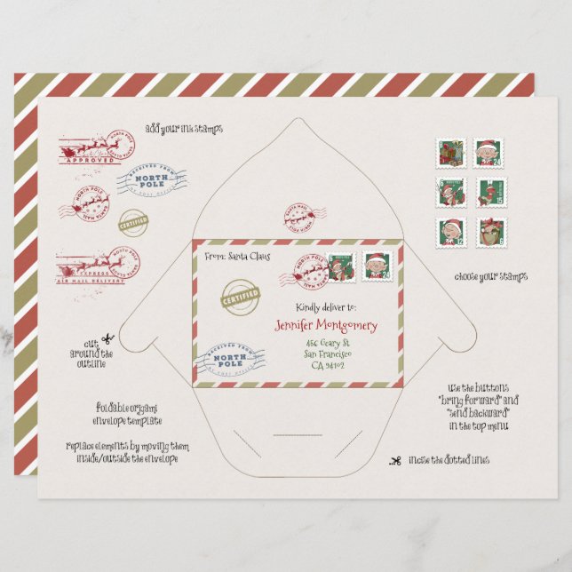 Pequenos Papais noeis e envelopes Elf Origami DIY (Frente/Verso)