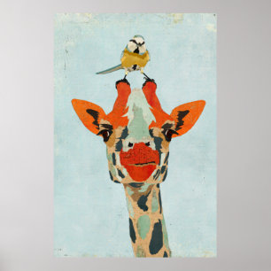 Pequim Girafa e Poster de Arte de Pássaros