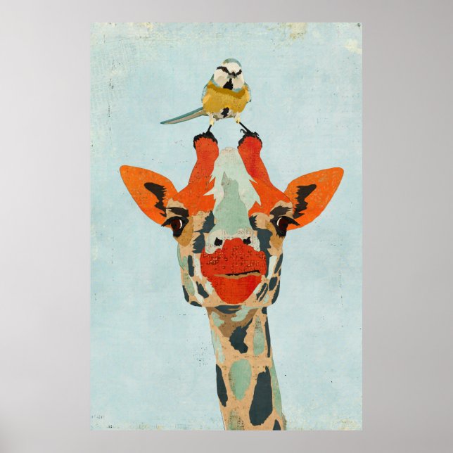 Pequim Girafa e Poster de Arte de Pássaros (Frente)