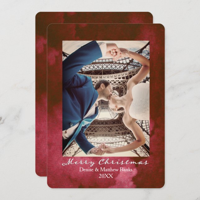 Pera Vermelha de Aquarela. Cartão de Natal Elegant (Frente/Verso)