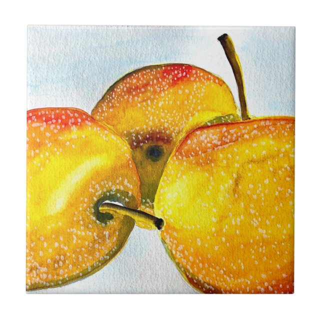 Pêras Nashi amarelas aquarela fruta (Frente)