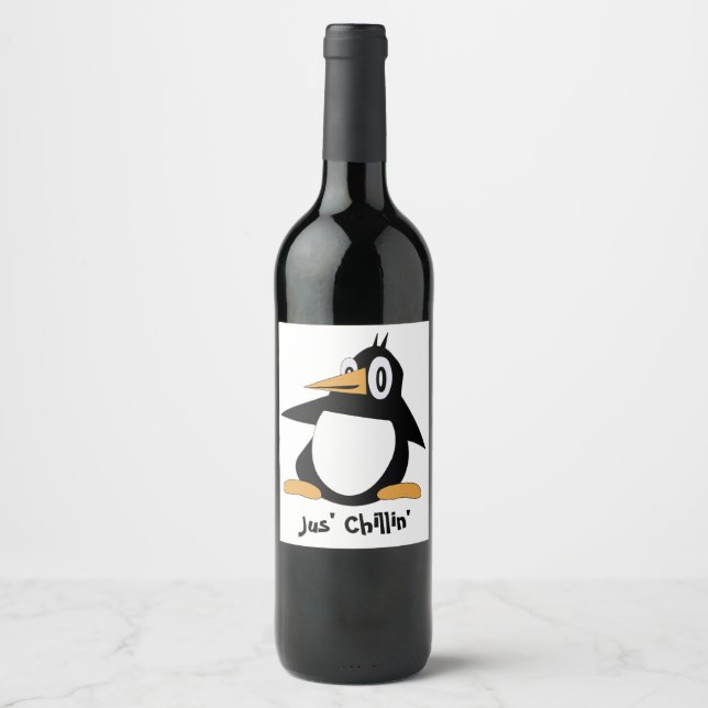 Percio Editável Rótulos De Vinho Pinguim (Frente)