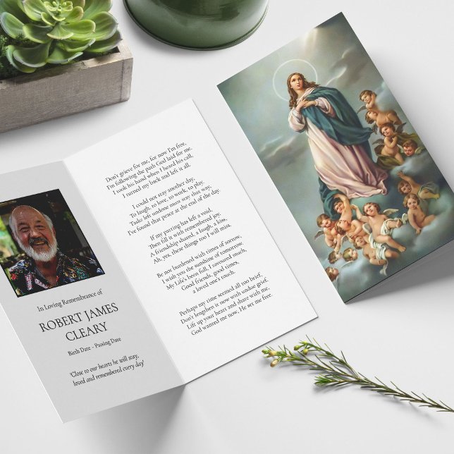Perda Funeral Cartões de condolências Imaculados d (catholic, religious, celebration of life, in loving memory of, prayer cards for bereavement)