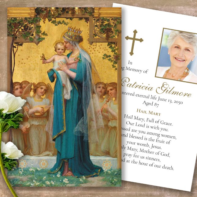 Perda Funeral Madonna e Cartões de condolências de (catholic, religious, celebration of life, in loving memory of, prayer cards for bereavement)