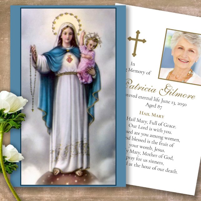 Perda Funeral Mary 12 Estrelas Cartões de condolên (catholic, religious, celebration of life, in loving memory of, prayer cards for bereavement)