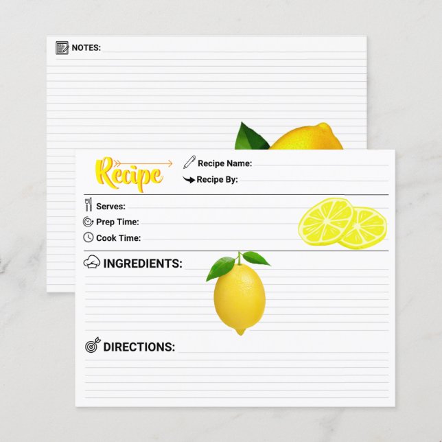 Perfect 2 Sided - Modern Refill Lemon Recipe Card (Frente/Verso)
