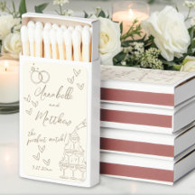 Perfect Match Hand Drawn Wedding Matchbox Favors