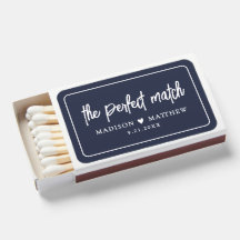 Perfect Match Navy Blue Wedding Matchbox Favors