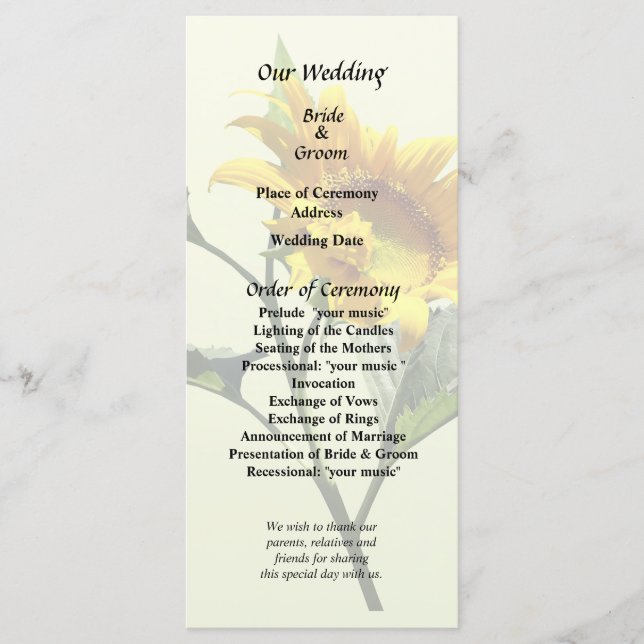 Perfil do Programa de Casamento de Girassol (Frente)