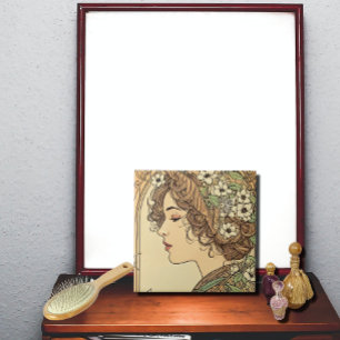 Perfil Feminino Sereno com Flores da Primavera