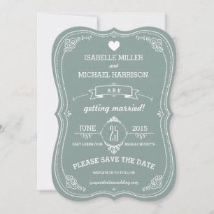 Pergaminho Antigo em Verde Anúncio de Noivado com 