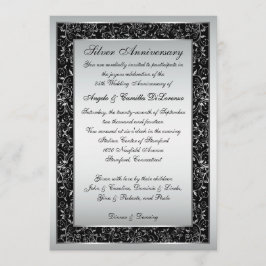 Pergaminho Ornado Prata Preta Convite de Aniversár