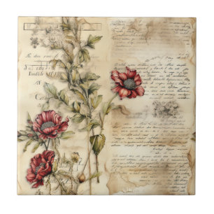 Pergaminho Vintage com Decoupage Floral Elegante
