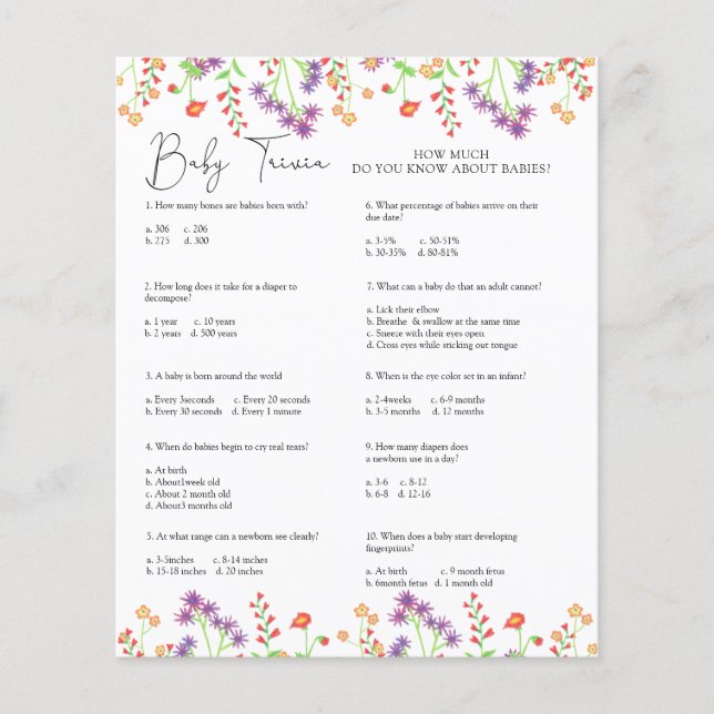 Perguntas Triviais sobre Flores Silvestres para Be (Frente)