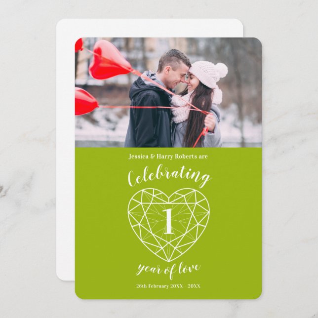 Peridot Heart 1rua aniversário 1 ano convite a fot (Frente/Verso)