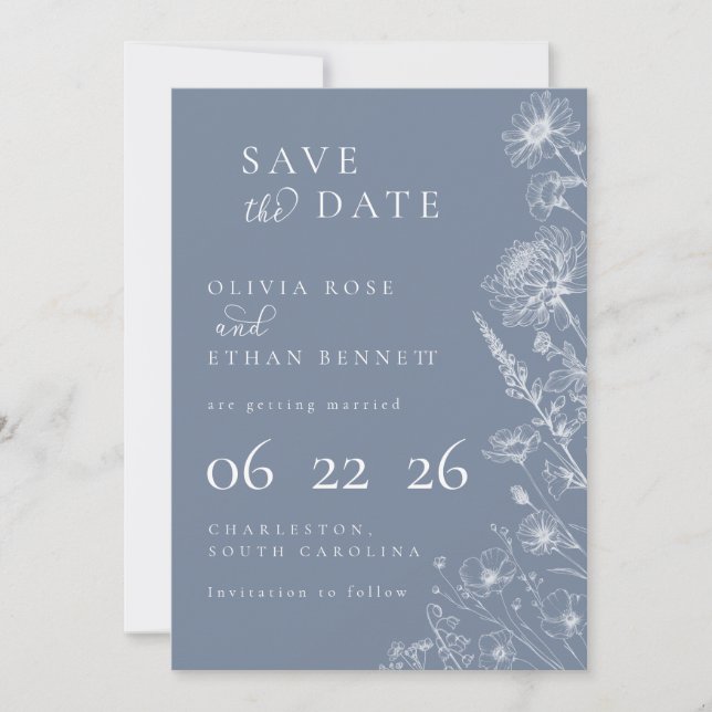 Periwinkle Botanical Minimal Wedding Save the Date (Frente)