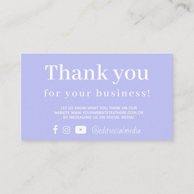 Periwinkle Obrigado Cartão de visita (Verso)