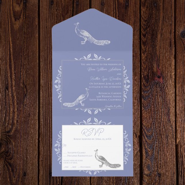 Periwinkle Peacock Voou Tudo Em Um Convite (Periwinkle Peacock Flourish All in One Invitation)