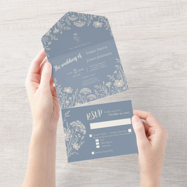 Periwinkle Wildflower All in One Invitation (Aba destacável)