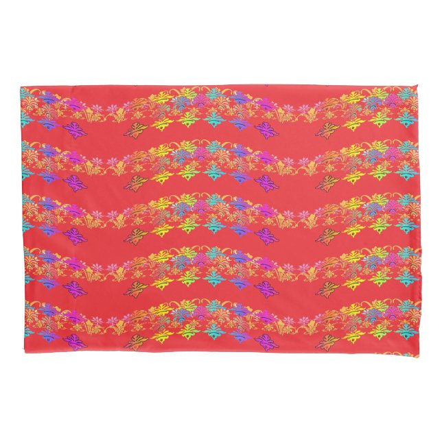 Pernas de Almofada Vermelhas com Símbolos Florais (Frente-Esquerda)