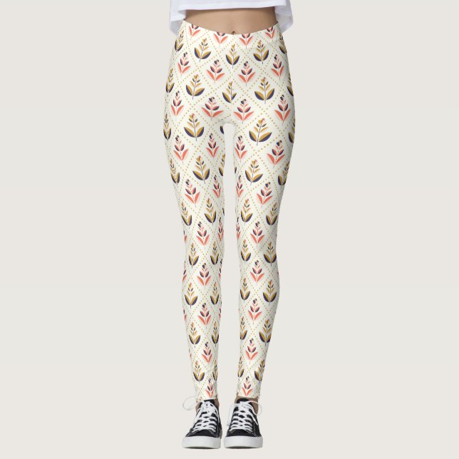 Pernas vestindo leggings brancas com um padrão de  (Frente)