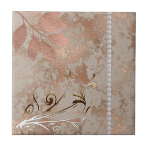 Pérolas brancas, rosa Douradas, Quadrado Floral 