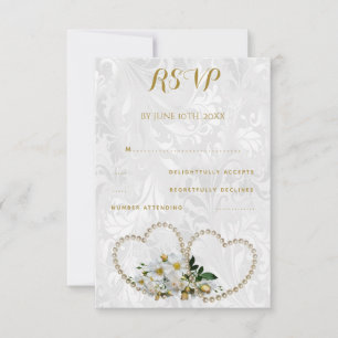 Pérolas Corações & Flores Casamento Damask RSVP