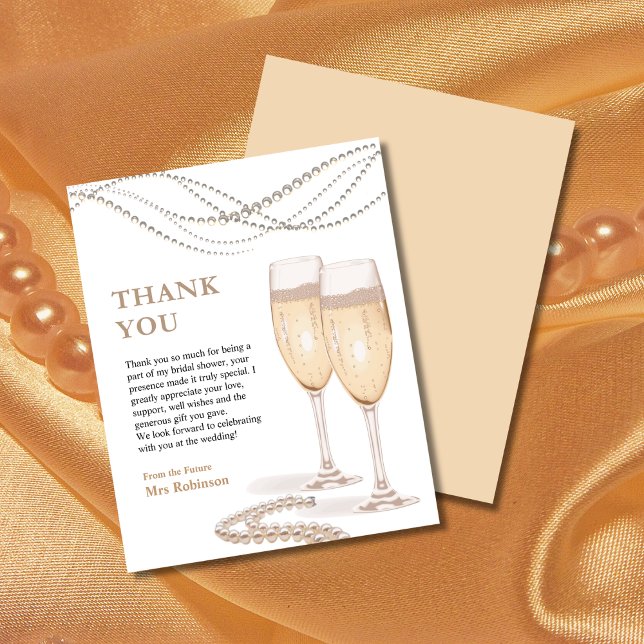 Pérolas e Cartões de agradecimentos do Chá de pane (Pearls & Prosecco Bridal Shower Thank You Card )