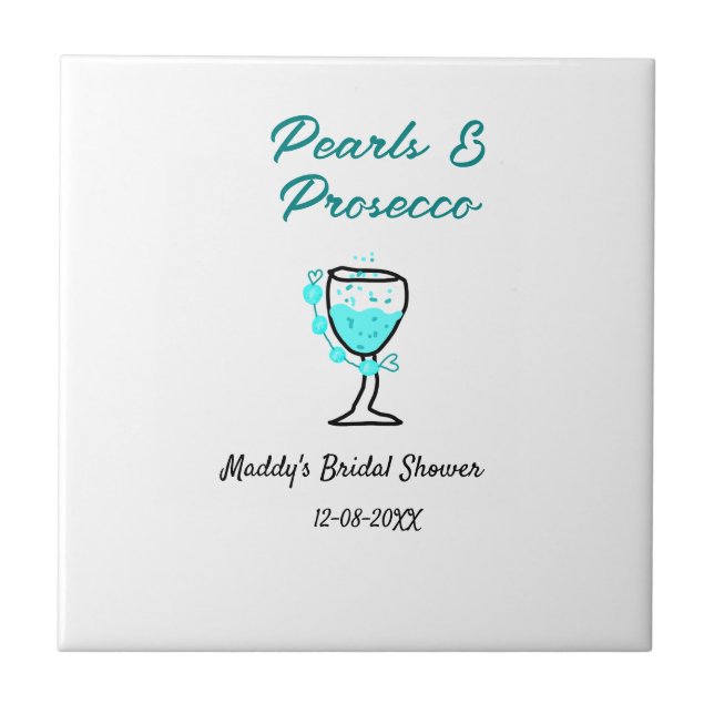 Pérolas e prosecco chá de noiva azul preto nome  (Frente)