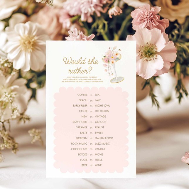 Pérolas e Prosecco... Ela iria Preferencialmente J (Pink Prosecco Bridal shower would she rather game)