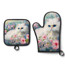 Persian Cat Blue Eyes in Pink Flowers Personalized