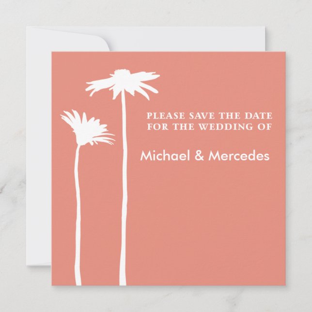 Persimmon Daisy Blooms Salva o Convite de Data (Frente)