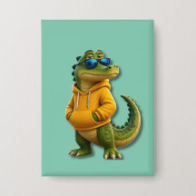 Personagem de Crocodilo Engraçado em Pino de Botão