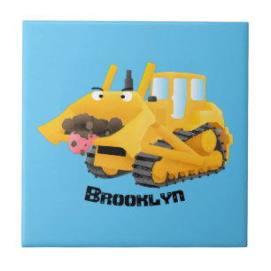 Personagem de desenho animado de bulldozer amarelo