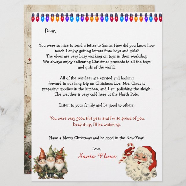 Personal Letter From Santa Claus Lights Elves (Frente/Verso)