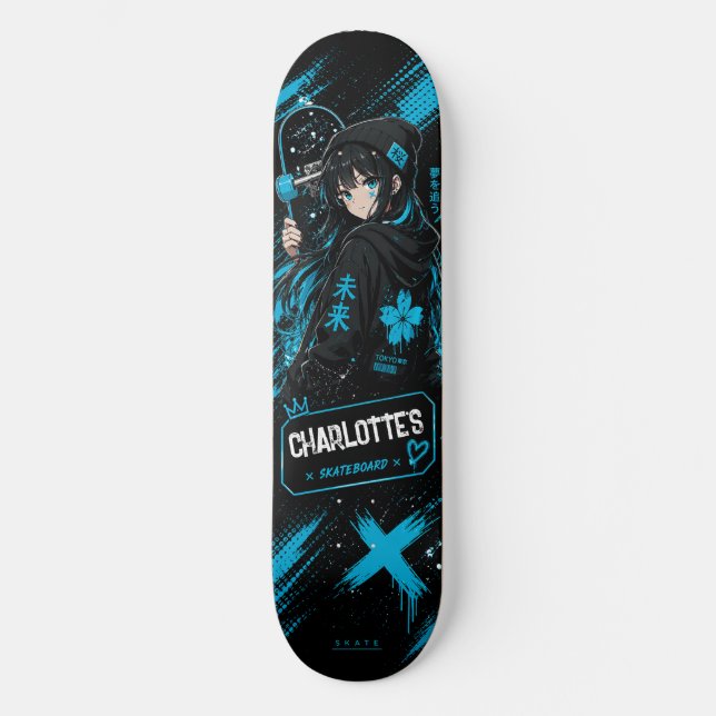 Personalised Anime Cyan Skateboard Deck (Frente)