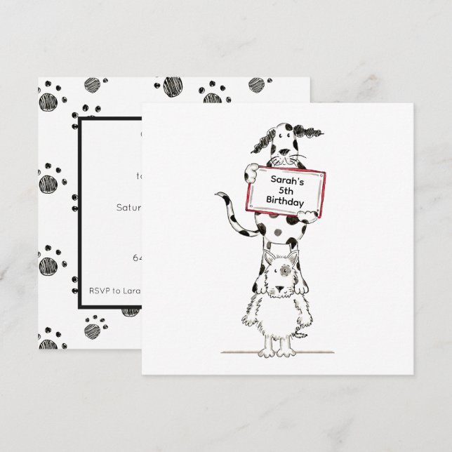 Personalised Cute Dog Acrobats Birthday Invitation (Frente/Verso)
